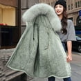 thumbnail image 6 of Lovskoo 2024 Women's Winter Coats Fleece Parkas Anoraks Hooded Thick Warm Long Sleeve Plush Cotton Jacket with Large Collar and Waistband Cotton Jacket Green, 6 of 8