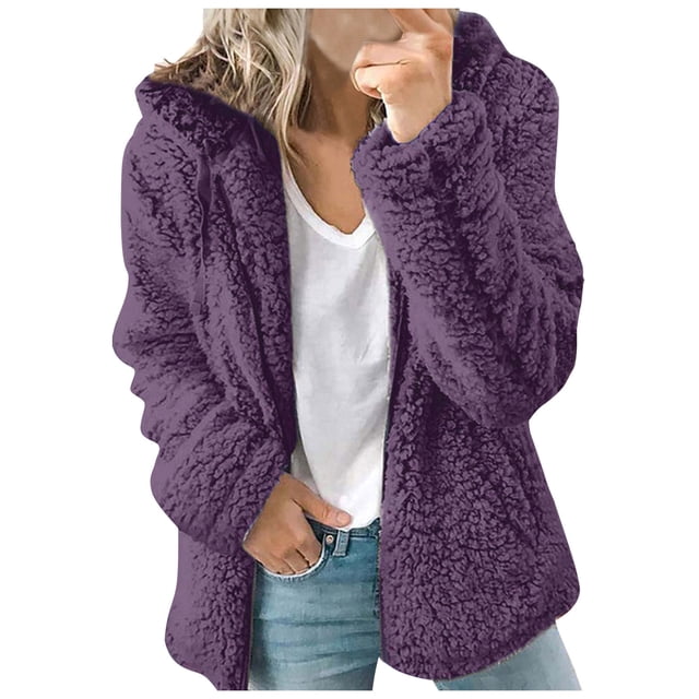 Abrigos de Invierno Para Mujer Moda Casual Sólido Con Capucha Felpa Chaquetas Cálidas Cremallera Chaqueta de Punto Odeerbi ODB174458
