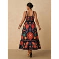 thumbnail image 3 of Black Womens Floral Embroidered Maxi Dress With Spaghetti Straps And Sweetheart Neckline, 3 of 6