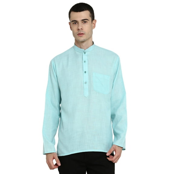 Mens Indian Cotton Kurta Tunic Button Down Shirt For Summer Comfort Short Shirt