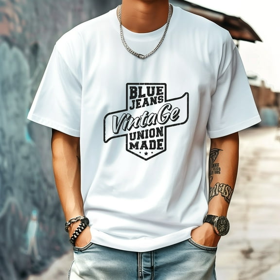 Men's T Shirt Round Neck Patterned Tee Summer New Sports Shirt Vintage Style Gift for Friends XS