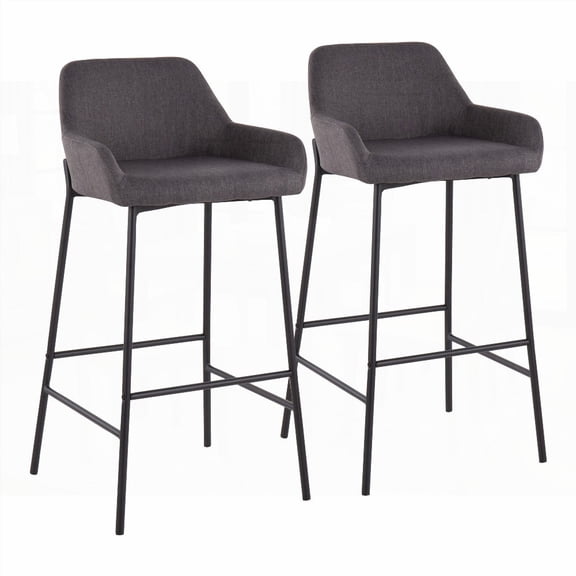 Industrial 2-Piece Black Metal & Charcoal Fabric Bar Stools by LumiSource - Stylish & Comfortable