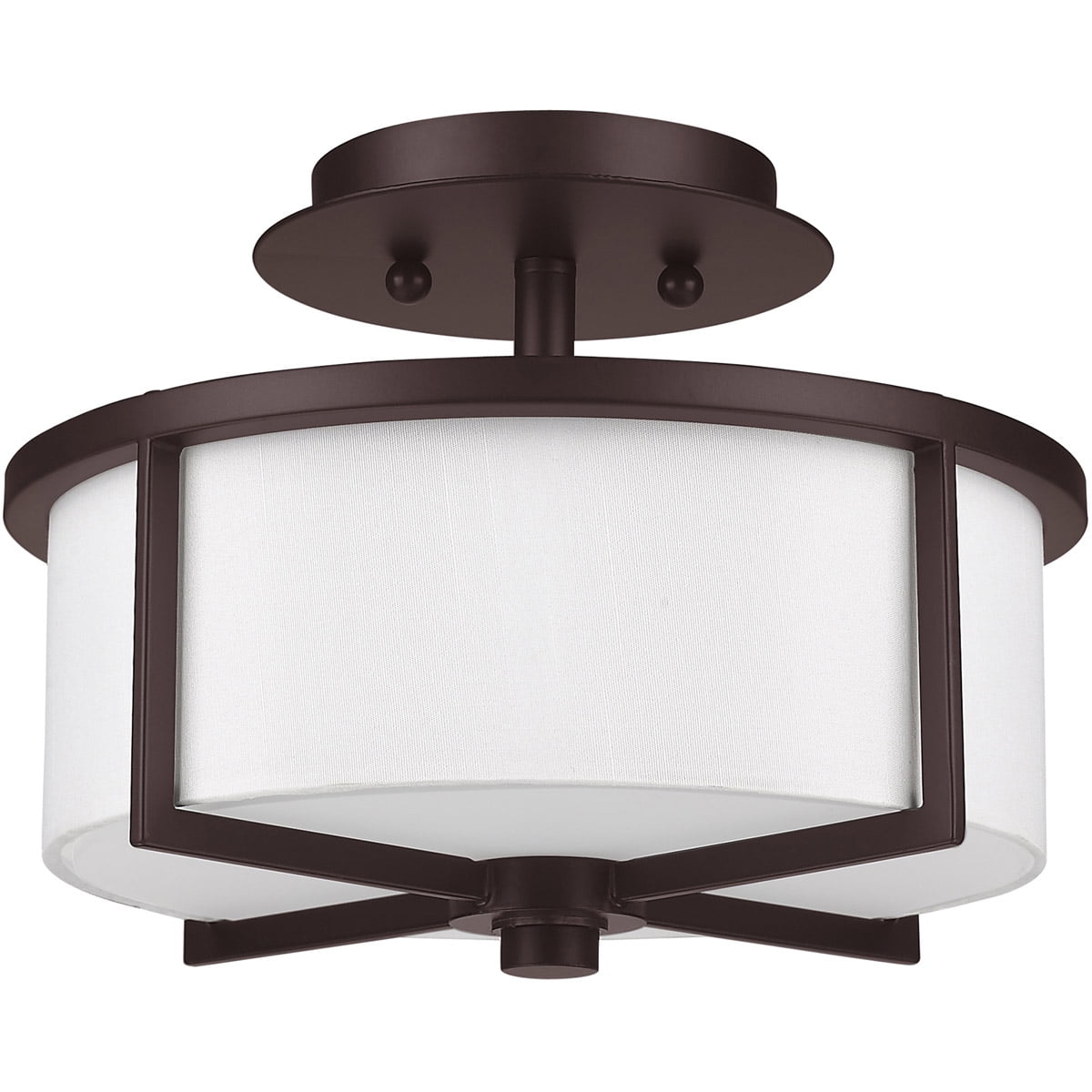 2 Light Bronze Ceiling Light fixture with Hand Crafted Off-White Fabric Hardback Shade