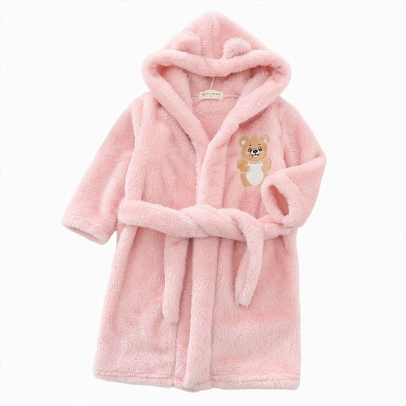 NIEWTR Boys Girls Kids Soft Flannel Bathrobe,Thickened Warm Hooded Sleep Robe with Waist Tie,Plush Cozy Loungewear for Fall Winter for Boys Girls(5-6 Years)