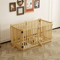 Convenient Folding Wooden Dog Gate in Wood - 6 Panel Design for Doorways and Stairs, 31" High Barrier