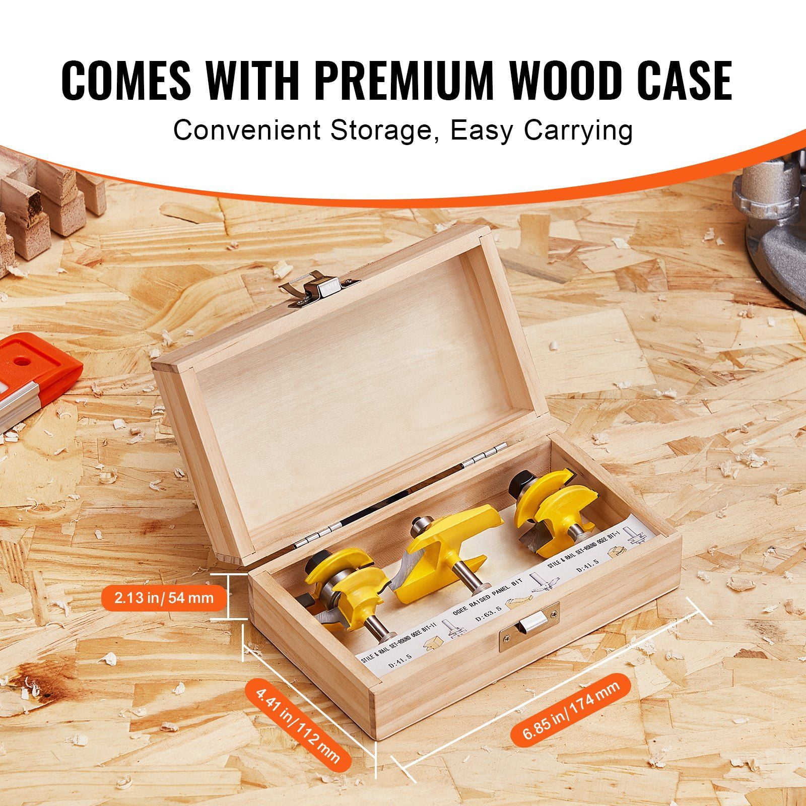 Router Bits Set 3 Pcs, Carbide Tipped, 1/4 Inch Shank, Includes Convenient Carrying Case