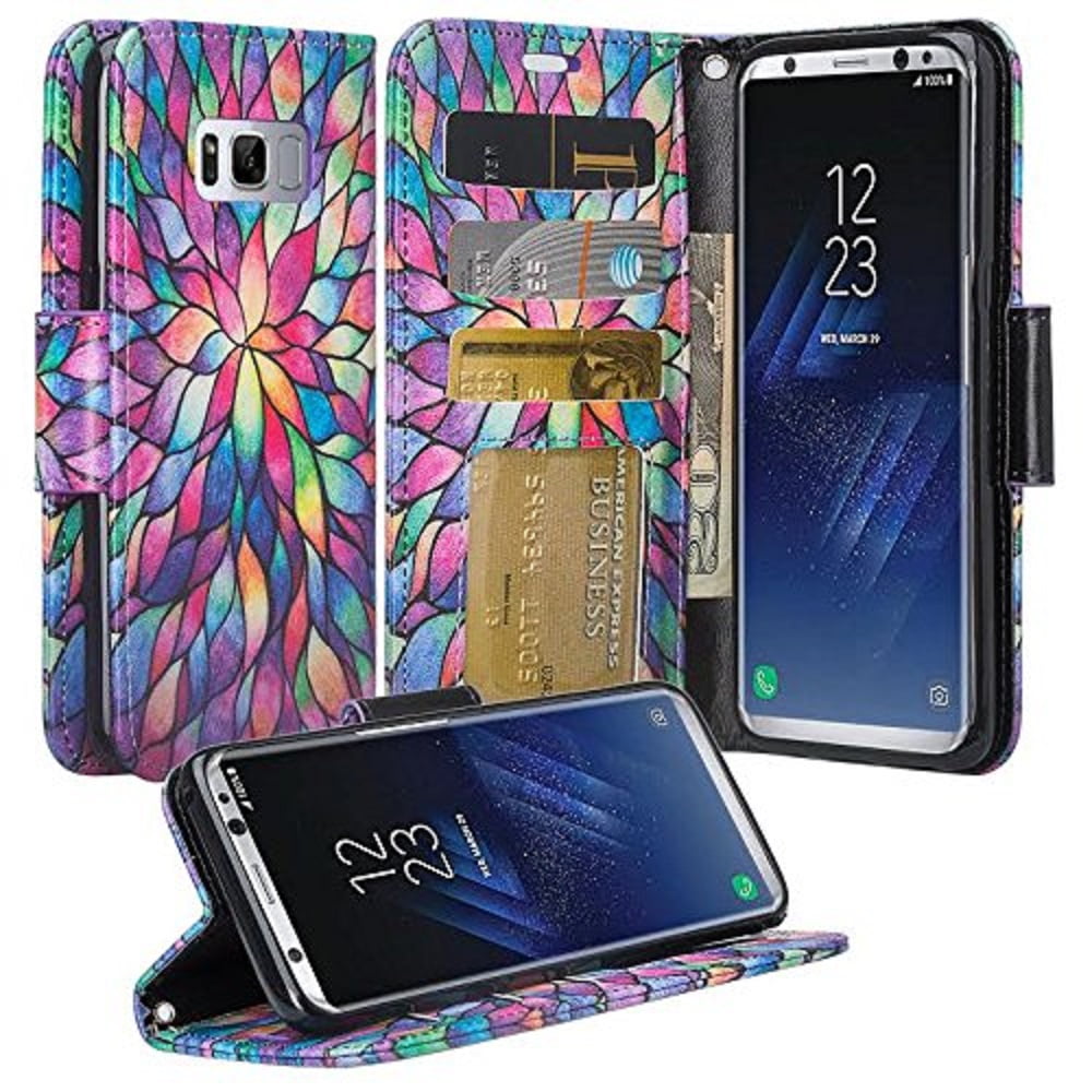 PU Leather Case Compatible with Samsung Galaxy S8 Cell Phone Business-Design Flip Cover for Samsung Galaxy S8