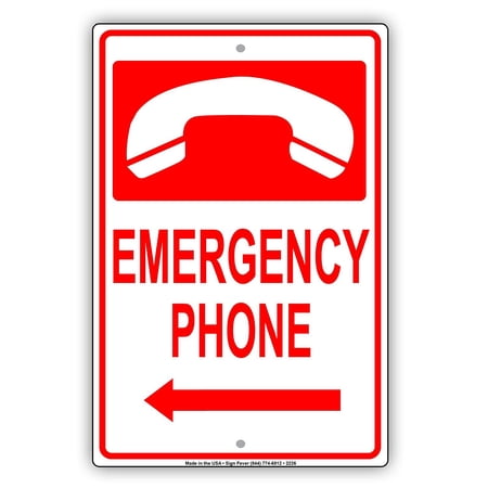 Emergency Phone With Graphic Safety Alert Caution Warning Notice Aluminum Metal Sign 18"x24" Plate