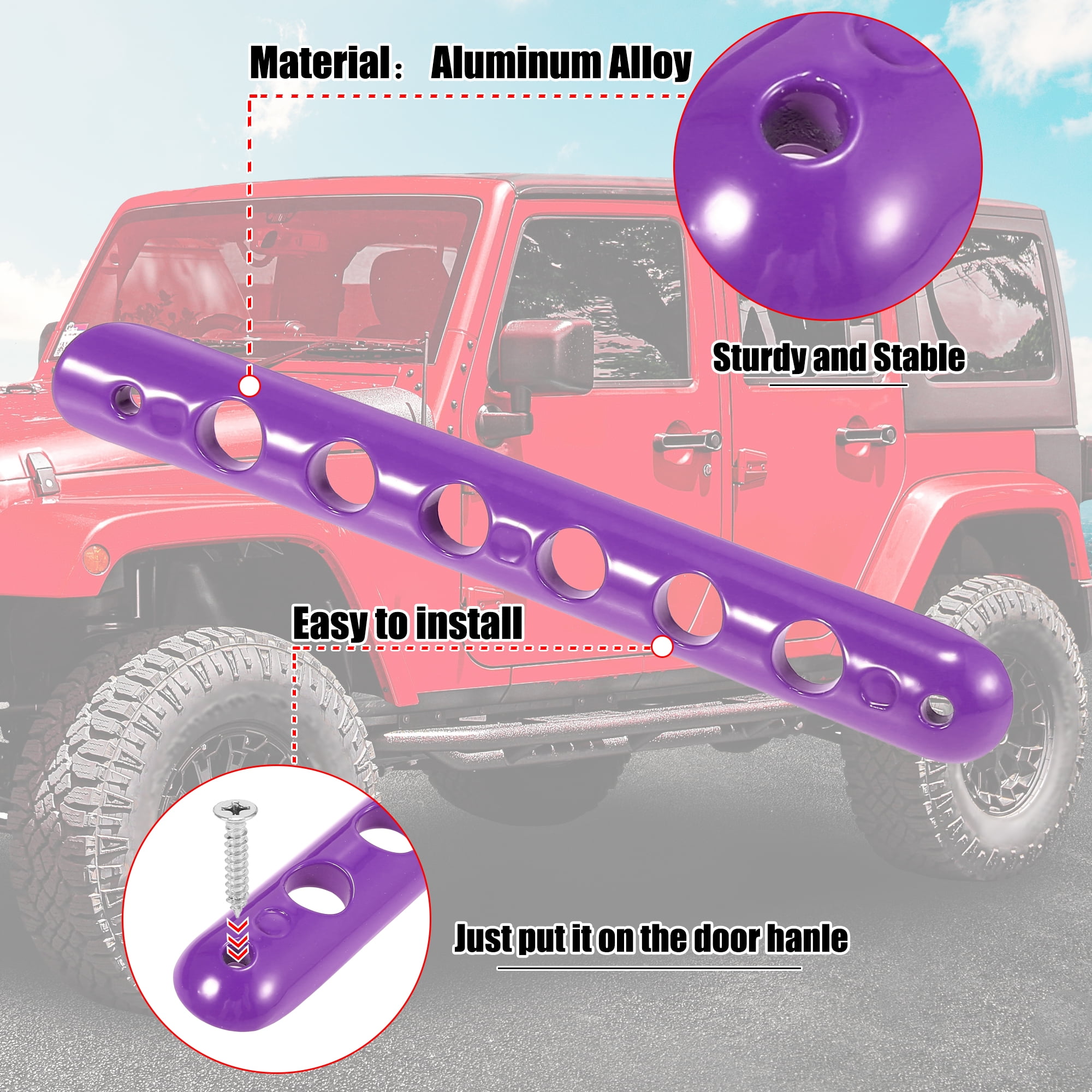 5pcs Door Handle Insert Decorative Strip Trim Covers for Jeep Wrangler 4 Door 2007-2018 Purple