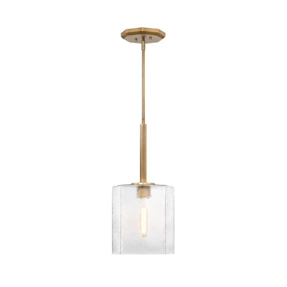 Haven 60 Watt 1-Light Old Satin Brass Geometric Pendant Light with Clear Rippled Glass Shade