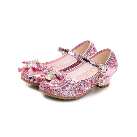 

Crocowalk Girl s Dance Shoes Comfort Mary Jane Magic Tape Princess Shoe Non-slip Bowknot Loafers Kids Anti-Slip Sequin Pumps Pink 4Y