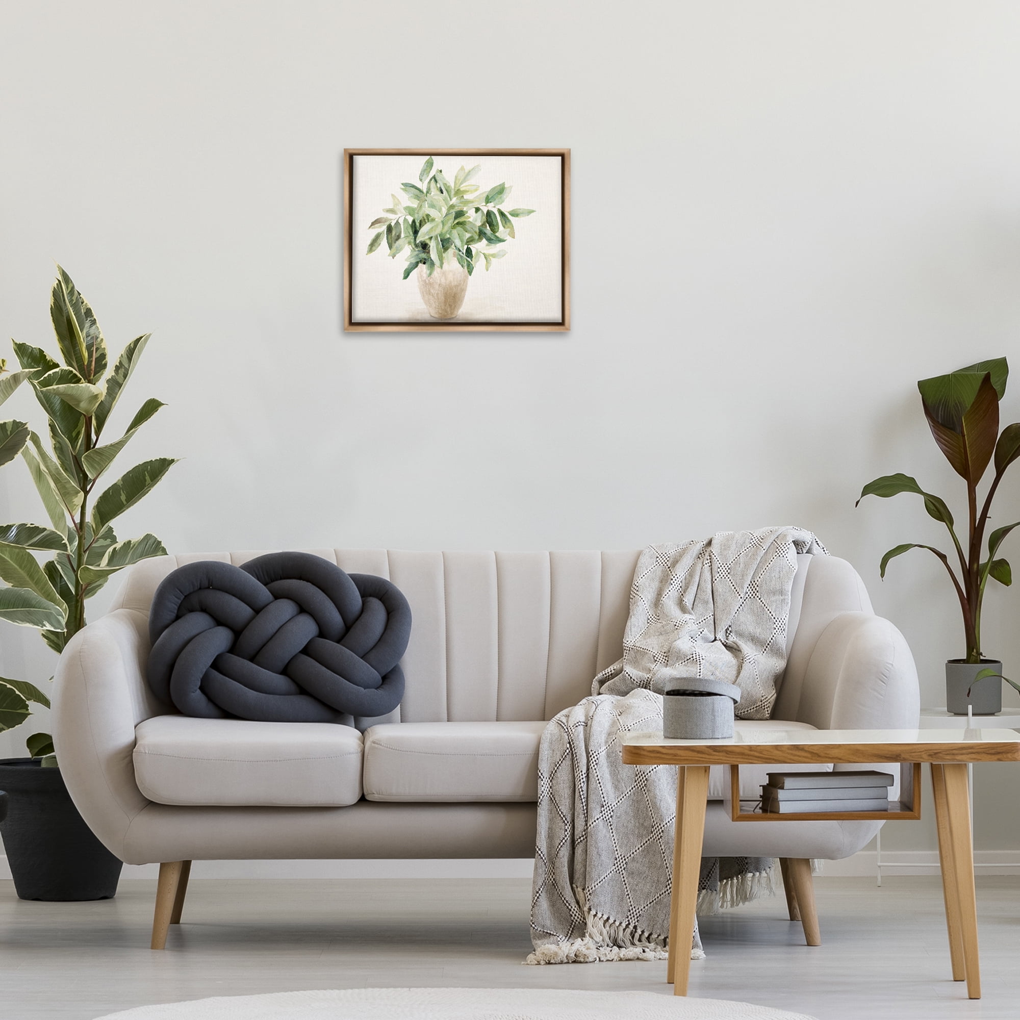 Stupell Industries Neutral Potted Plant Botanical & Floral Painting Brown Floater Framed Art Print Wall Art, 21 x 17