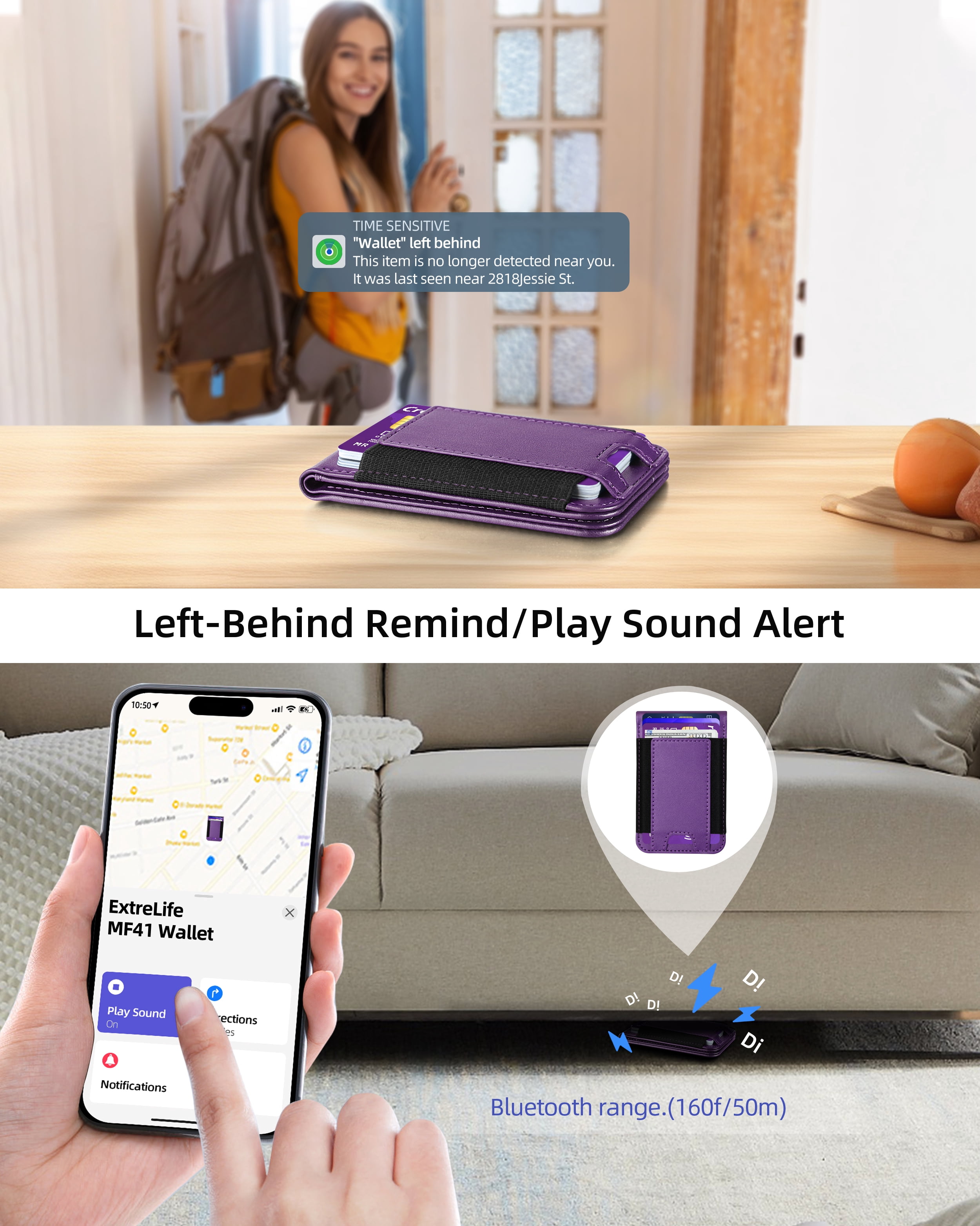 ExtreLife Magnetic Wallet with Find My, Magnetic Card Holder with Adjustable Phone Stand Compatible for iPhone 17/16/15/14/13/12 Series, RFID, Leather, Fits 8 Card