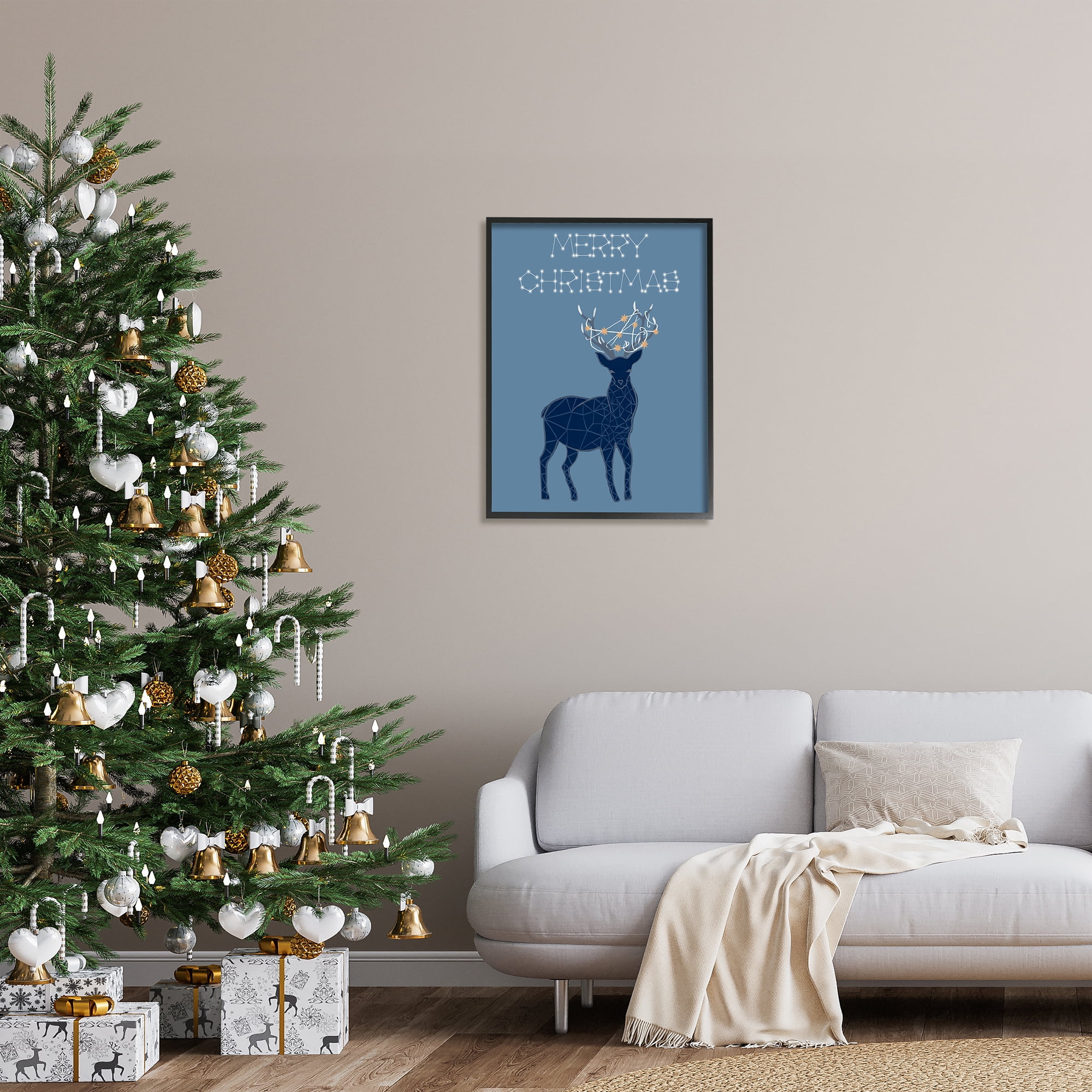 Stupell Industries Christmas Constellations Deer Holiday Painting Black Framed Art Print Wall Art, 24 x 30