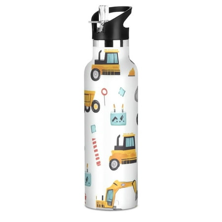

Kids Insulated Stainless Steel Sports Water Bottle 600ml (20oz) BPA-Free Construction Trucks and Excavators