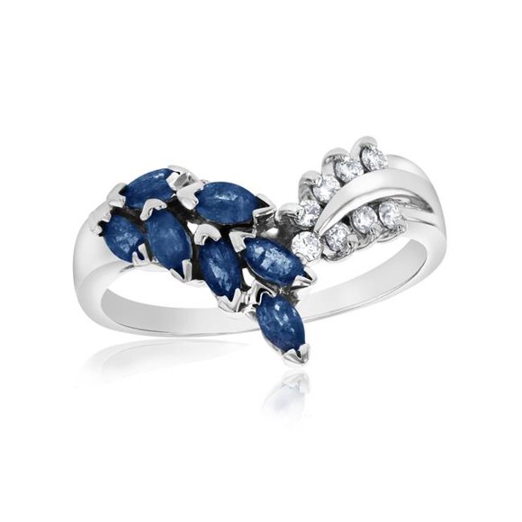 0.10 CTW Bague de Mode Diamants & Saphirs&44; Or Blanc 14 Carats - Taille 4