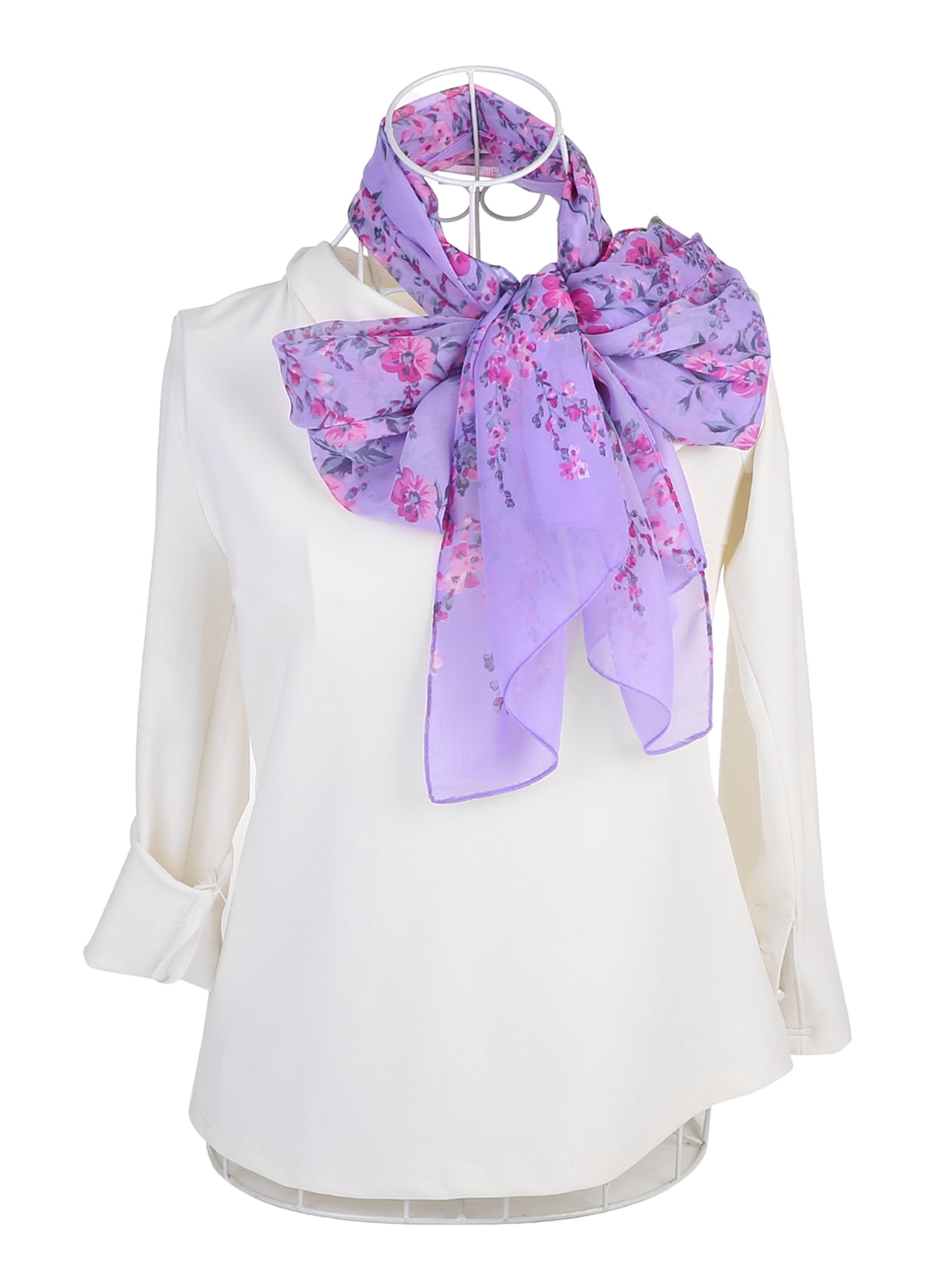 Unique Bargains Long Chiffon Shawls Beach Scarf Silk Scarf Floral Print Scarves for Women