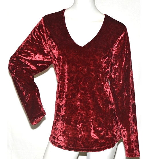 K. Jordan K. Jordan Women's Crushed Velvet V Neck Top in Red 3X