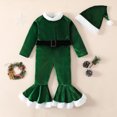 thumbnail image 5 of Otqutp Outfits Set for Baby Birthday Toddler Girls Christmas Long Sleeve Romper Flare Jumpsuit Hat Set Fall Winter Clothes for 1-5 Years(Green,3-4 Years), 5 of 9