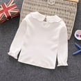 thumbnail image 3 of Baby Girl Kids Cotton Peter Pan Collar Long Sleeve Solid Color Top Cute T-shirt White 130cm, 3 of 8