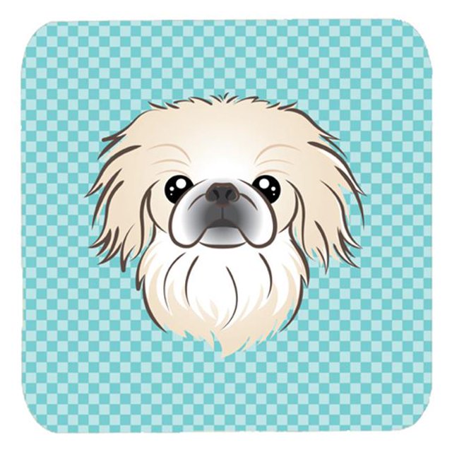 3.5 x 3.5 In. Checkerboard Blue Pekingese Foam Coasters, Set Of 4