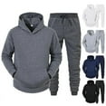 thumbnail image 2 of 2Pcs/Set Long Sleeve Elastic Waist Mid-rise Thickened Sportswear Set Men Winter Solid Color Pockets, 2 of 5