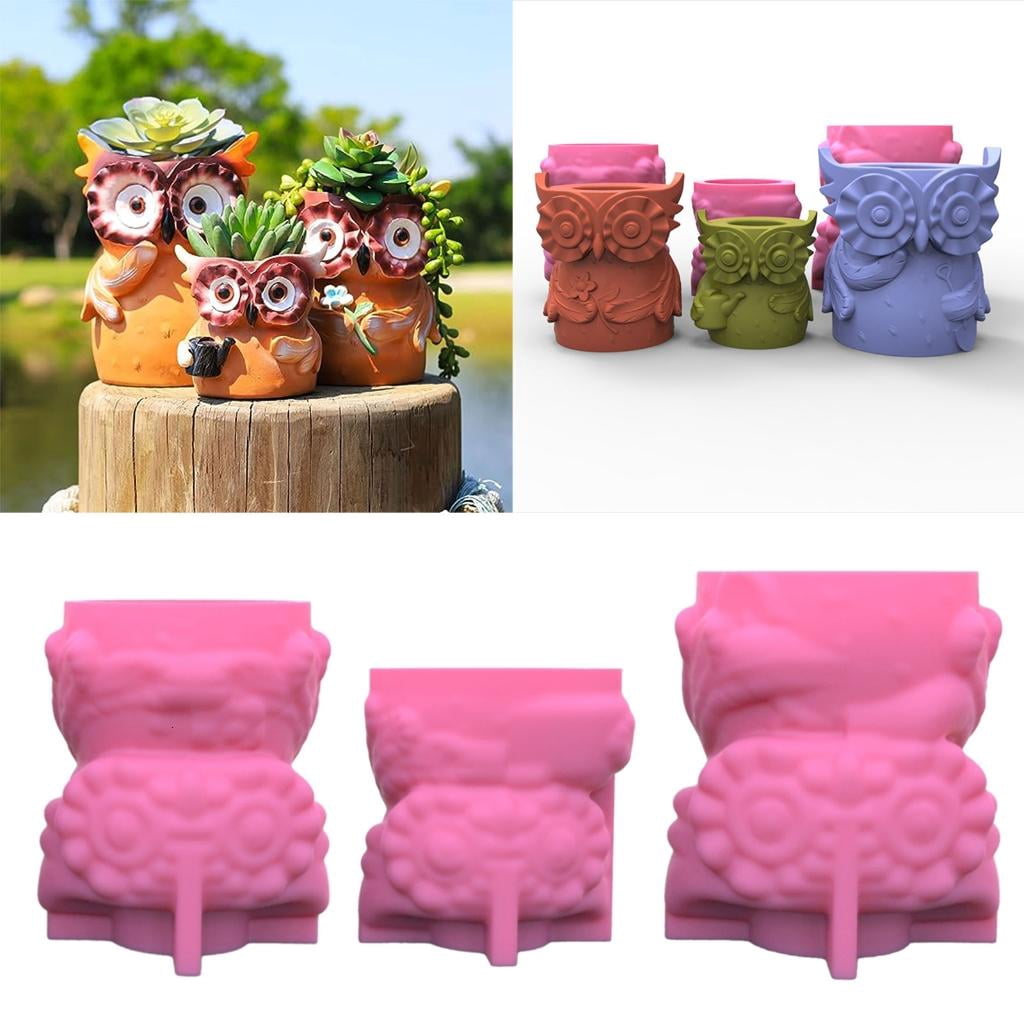 Osdhezcn Owl Mom Dad Gypsum Flower Pot Silicone Mold Epoxy Resin Casting Mold Succulent Vase Cement Clay Mold Pen Holder Mold