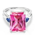 thumbnail image 2 of Gem Stone King 10K White Gold Pink Created Sapphire and Blue Created Sapphire 3 Stone Engagement Ring for Women (10.54 Cttw, Emerald Cut 14X10MM, Trillion 4MM, Size 6), 2 of 5