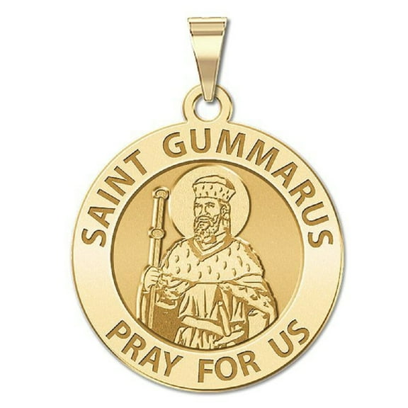 Picturesongold.Com Saint Gummarus Round Religious Medal Necklace Pendants Adult-2/3 14K Yellow Gold
