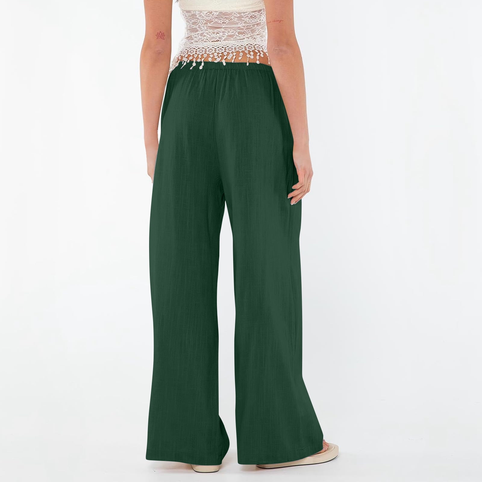 TrendVibe365 Flowy Pants for Women Cotton Linen Summer Beach Wide