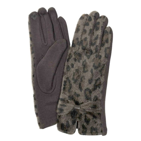 Womens Brown Leopard Print Faux Fur Stretch Fit Text & Tech Touchscreen Gloves