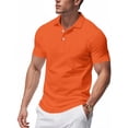 thumbnail image 2 of Polo Shirts for Men Casual Short Sleeve Cotton Pique Buttons down Golf Shirts Quick Dry Classic Fit Performance solid T-Shirt Saffron XL, 2 of 9