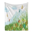 thumbnail image 1 of Grass Soft Flannel Fleece Blanket, Clouds with Spring Meadow with Butterflies and Green Grass Chamomile Blossom Garden, Cozy Plush for Indoor and Outdoor Use, 50" x 70", Multicolor, by Ambesonne, 1 of 6