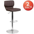 thumbnail image 3 of 2 Pk. Contemporary Brown Vinyl Adjustable Height Barstool with Vertical Stitch Back and Chrome Base, 3 of 8
