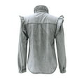 thumbnail image 6 of longantii Retro Denim Shirt Women Casual Ruffe Neck Long Sleeves T-Shirt Loose Fit Elegant Button Up Solid Color Blouse Tops Gray M, 6 of 9