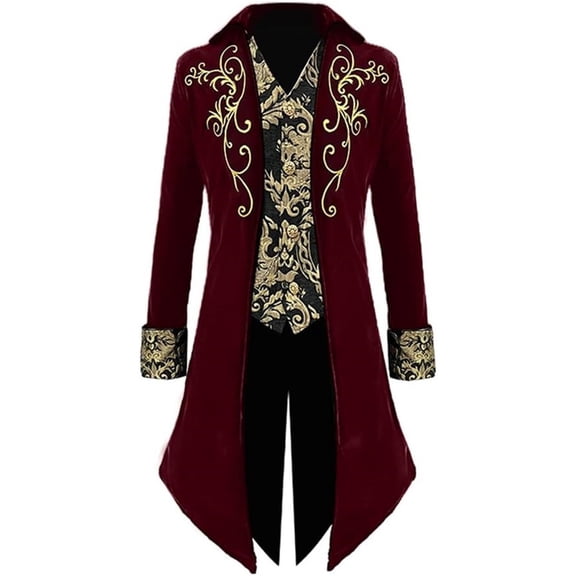 Mens Medieval Steampunk Red Velvet Tailcoat Victorian Prince Frock Coat Costume Jacket