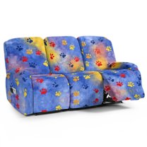 ZIATUBLES Paw Tie Dye Printed Recliner Cover for 3-Seater Reclining Sofa, Stretch Recliner Couch Covers with Storage Pockets Set of 8, Elastic Polyester Spandex Furniture Protector for Living Room