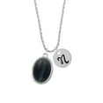 thumbnail image 2 of Delight Jewelry Silvertone Oval - Imitation Cat's Eye - Black - Silvertone Script Initial Disc - N - Charm Necklace, 20"+3", 2 of 4