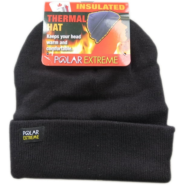 Polar Extreme Hombres Térmico de Punto de Invierno Doble sobre Lana Forrado Sombrero Casquillo Del Cráneo (Negro)