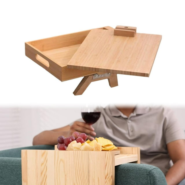 Mesa con apoyabrazos para sofá, bandeja con clip para apoyabrazos, mesa giratoria, organizador de madera, bandeja con apoyabrazos para sofá, mesa para