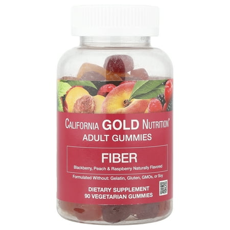 California Gold Nutrition Fiber Gummies, Natural Blackberry, Peach & Raspberry, 90 Vegetarian Gummies