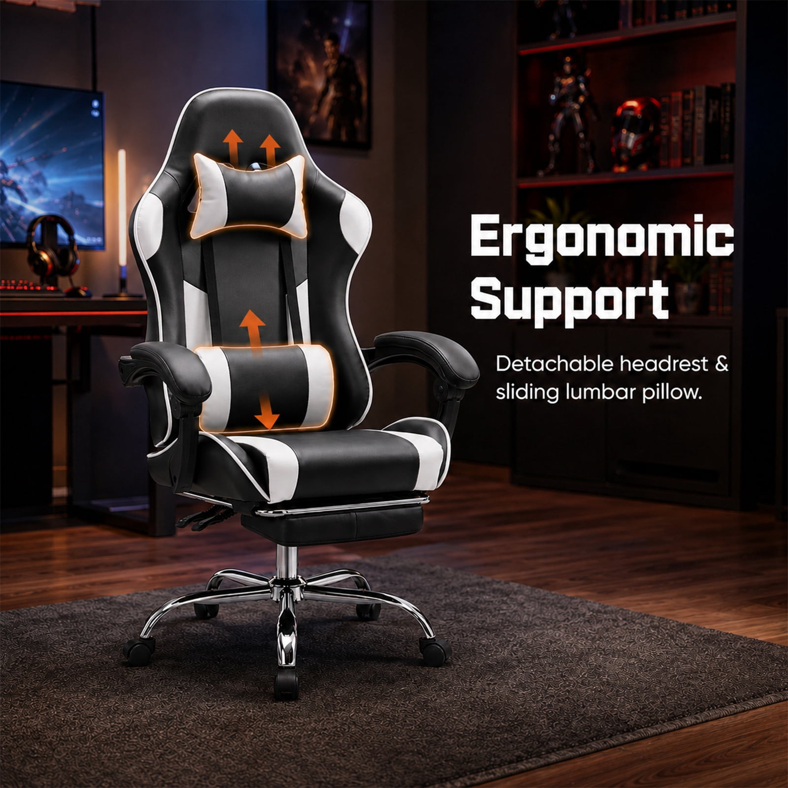 Alvantor Gaming Chair, Adjustable Backrest and Height, Ergonomic Computer Chair with Footrest and Lumbar Support, 275lb Capacity