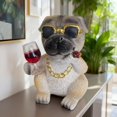 thumbnail image 4 of Decoration Pug Figurine With Wine Glass & Resin Statue For Home Entryway Bookshelf & Desk, 4 of 7