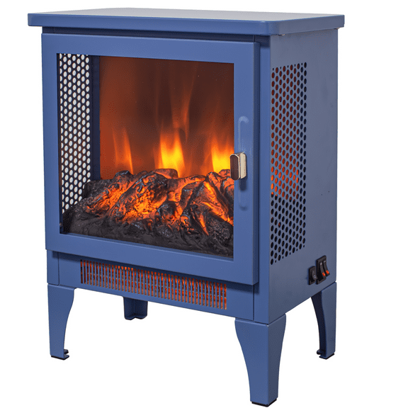 Electric Fireplace Stove Heater, PAPROOS 17" Freestanding Fireplace Stove, 3D Realistic Flame Effect, Fireplace Heater for Home Bedroom,Overheat Protection, CAS Certified, 1400W/700W, Classic Blue