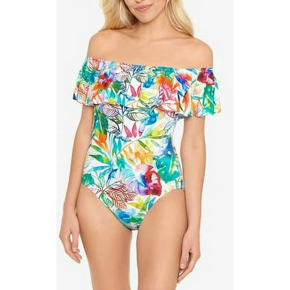 Ralph Lauren TROPICAL CARIBBEAN Off-the-Shoulder One-Piece Swimsuit, US 4