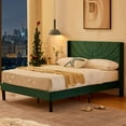 thumbnail image 5 of VECELO Queen Platform Bed Frame with Upholstered Headboard, Strong Wooden Slats/No Box Spring Needed, Dark Green, 5 of 9