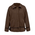 thumbnail image 5 of Fashion Winter Warm Fleece Jackets for Womens Plus Size Casual Solid Round Neck Pocket Hem Slit LooseTop Long Sleeve Parkas, 5 of 9