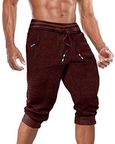 BIYLACLESEN Mens Mesh Pants with Pockets Capri Jogger Workout Training 3/4 Running Shorts