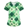 thumbnail image 4 of YOIAVAIOY Green Women Plus Size Printed Scrubs St.Patrick's Day Scrub Tops V Neck Shamrock Clover Scrubs Nursing Uniform XXL, 4 of 4