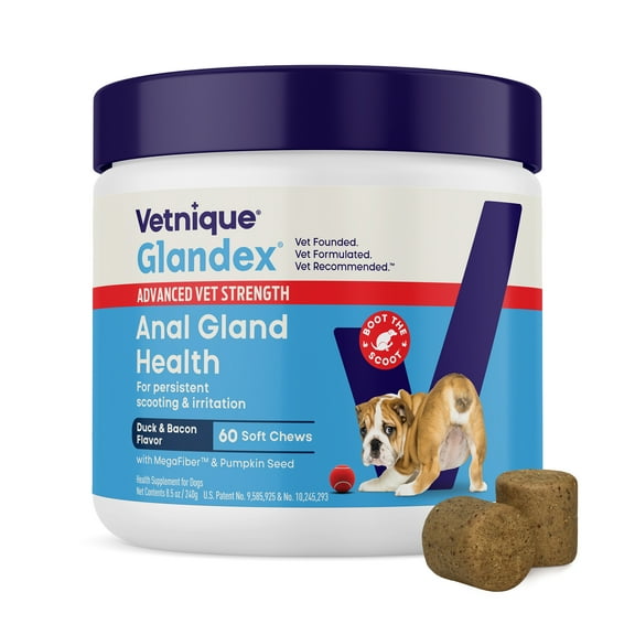 Vetnique Labs Glandex Advanced Vet Strength Soft Chews, for All Dogs, Duck & Bacon Flavored, 60 Count